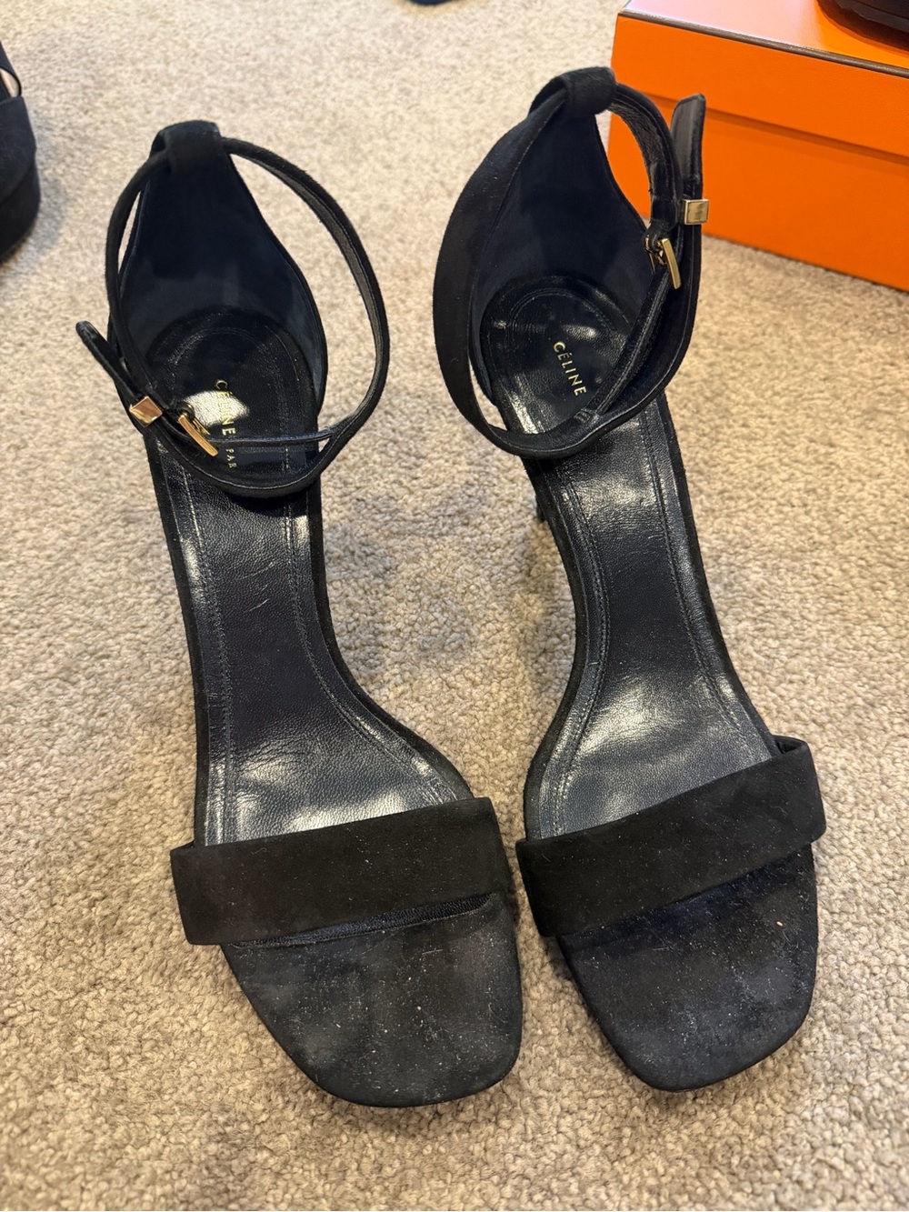 Celine Black Suede Ankle-Strap Heels